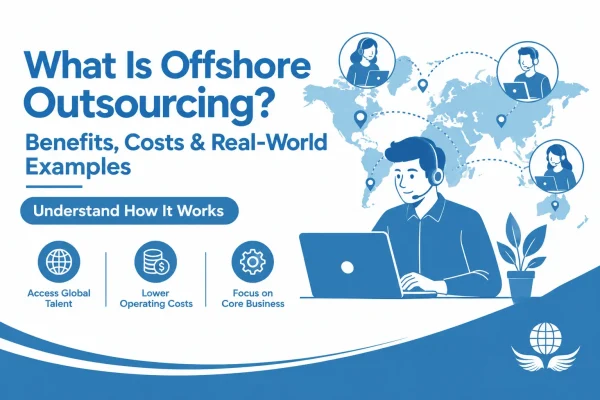 Call center agents on an offshore outsourcing team handling customer calls